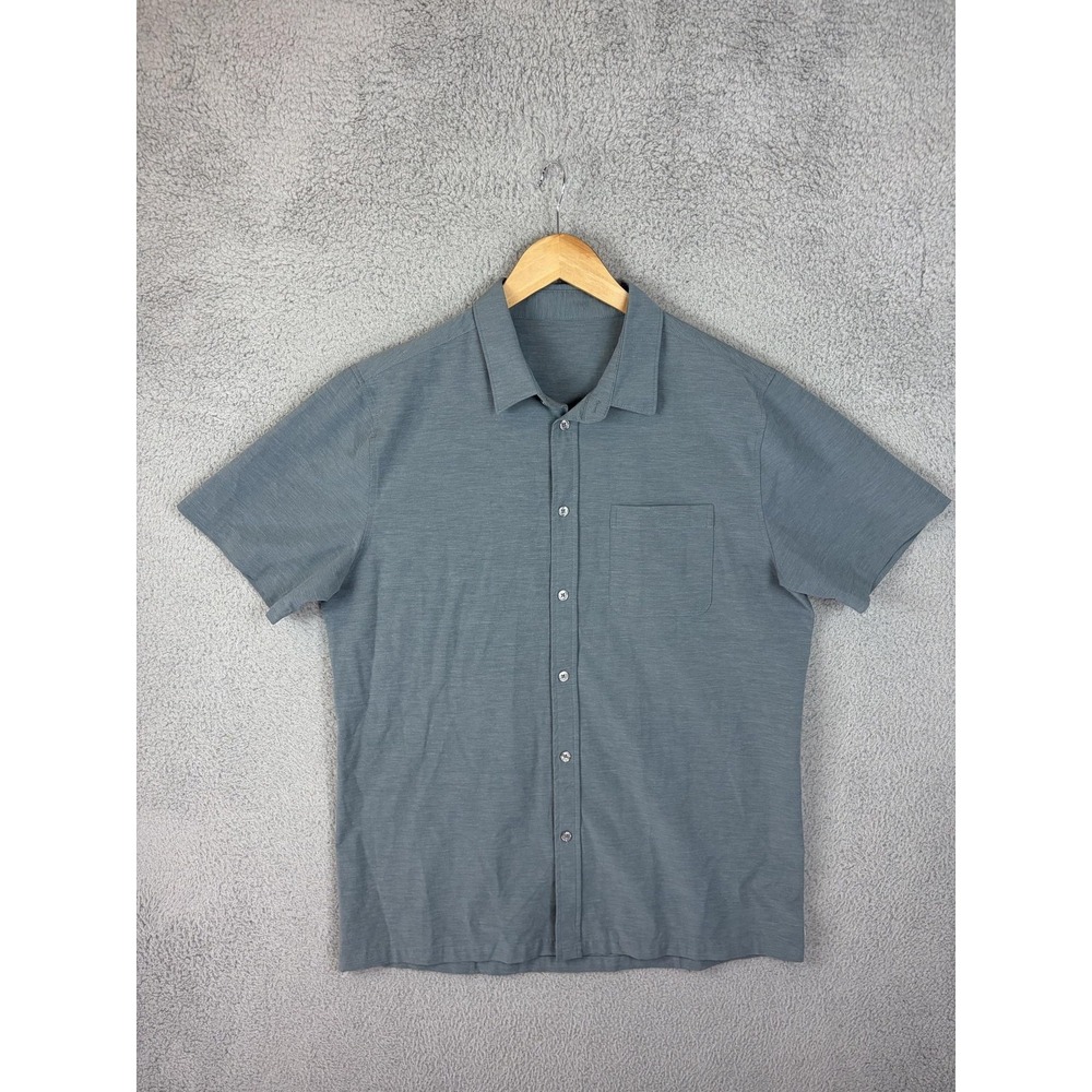 Vuori Shirt Mens Large Gray Jersey Solid Short Sleeve Button-Up Casual Stretch